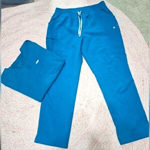 Figs teal blue scrub set, top and pants